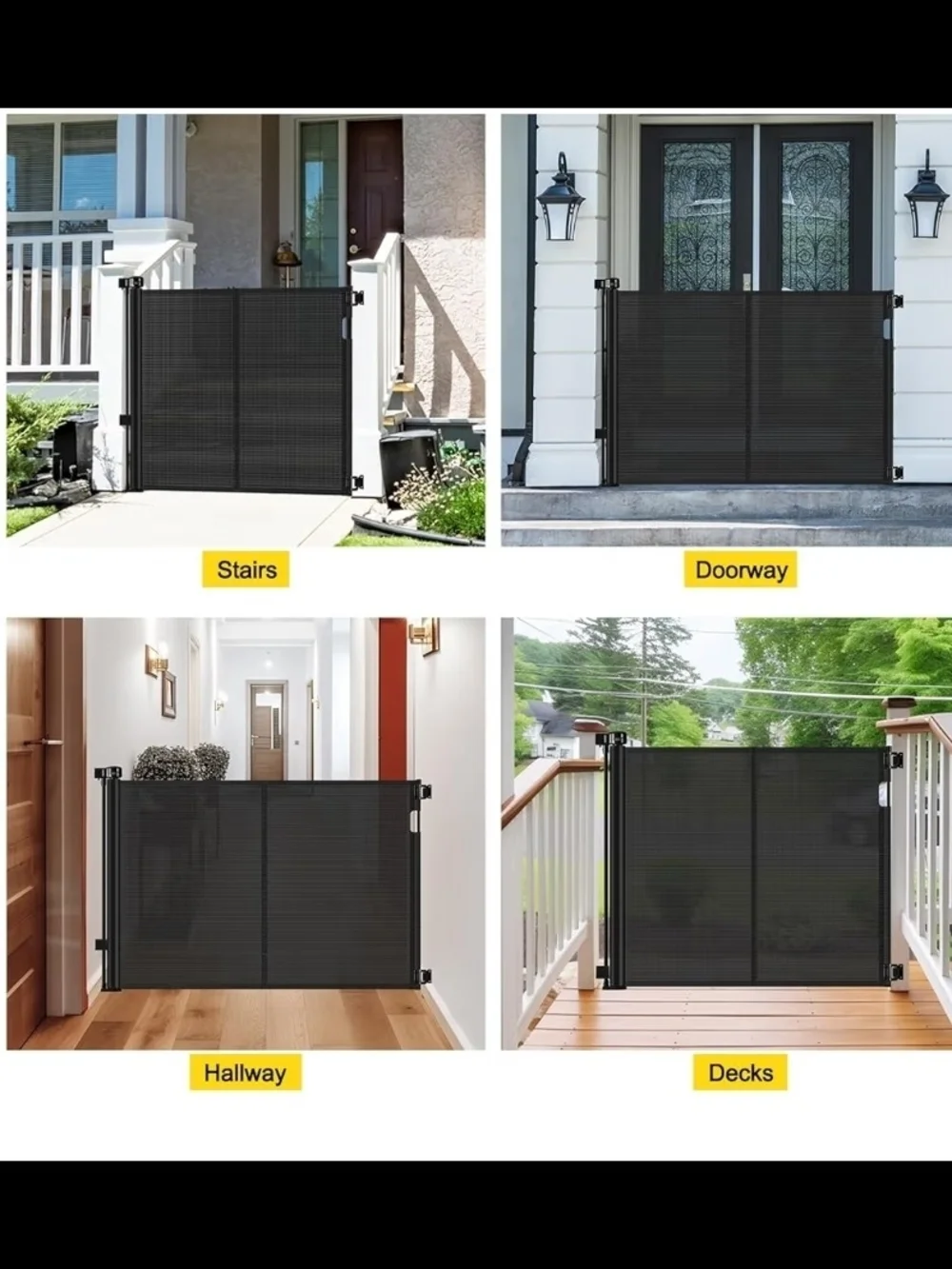 Black Retractable Safety Gate for Pets & Kids